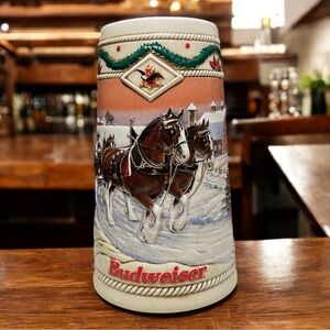 Budweiser 1996 American Homestead Holiday Stein Clydesdale Winter Scene